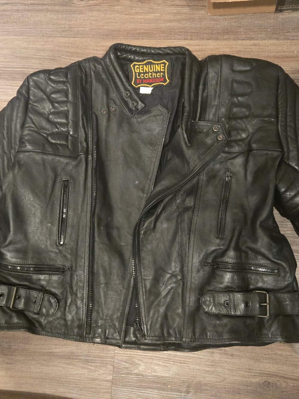 Manzoor Genuine Leather Vintage 80's Black Motorcycle Biker Jacket 38/Medium